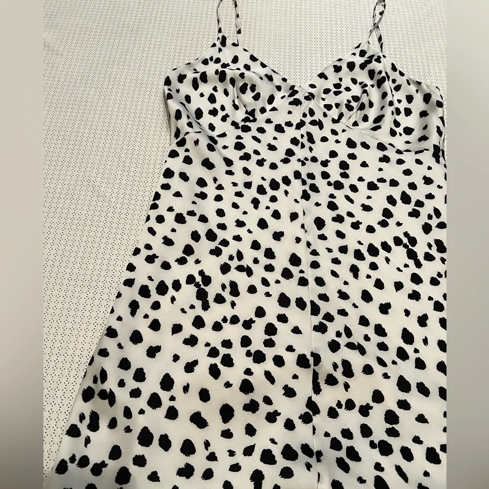 HATCH Midi Dress L Black White Spot Print Spaghetti Strap V-Neck Slit - Picture 11 of 13
